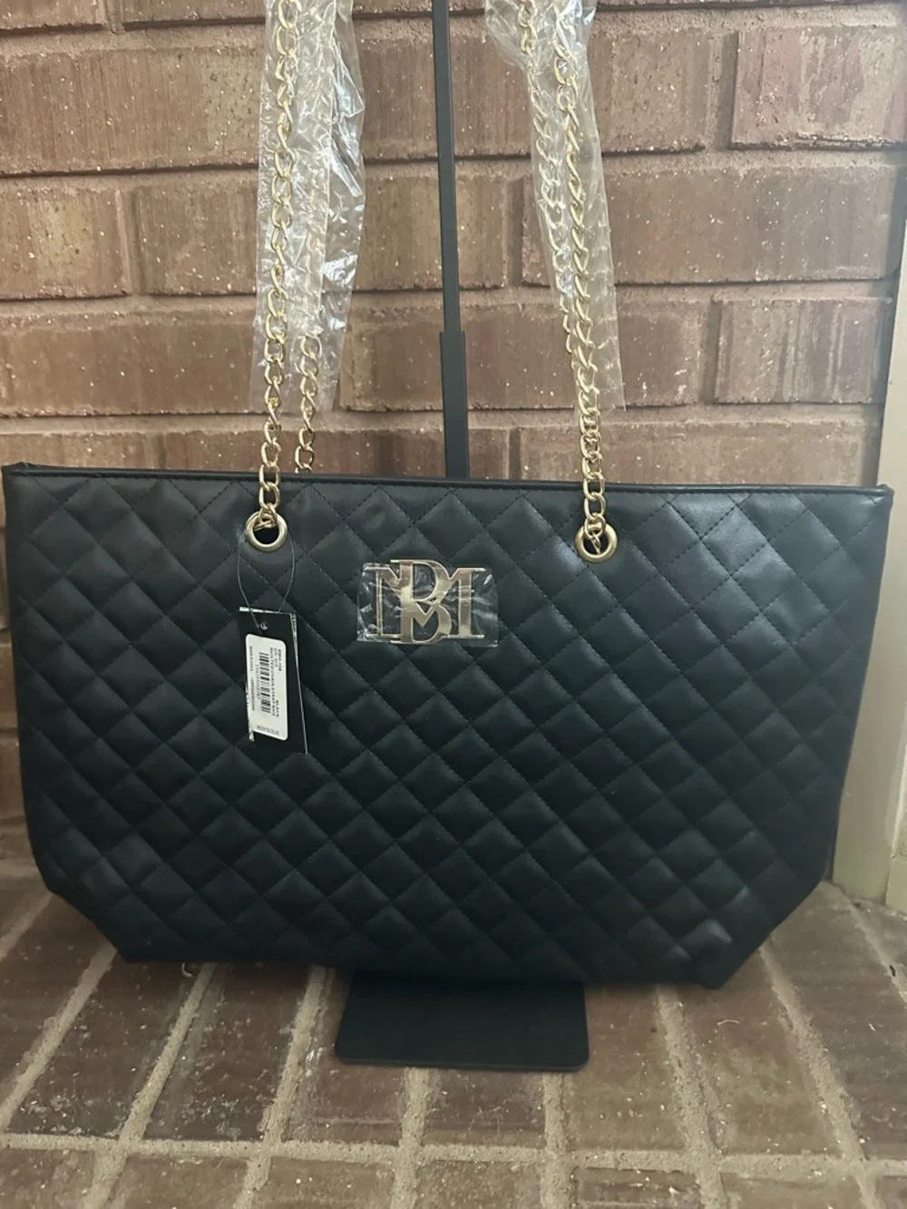 Badgley Mischka Black Quilted Chain Strap Tote Bag NWT Quiet Luxury